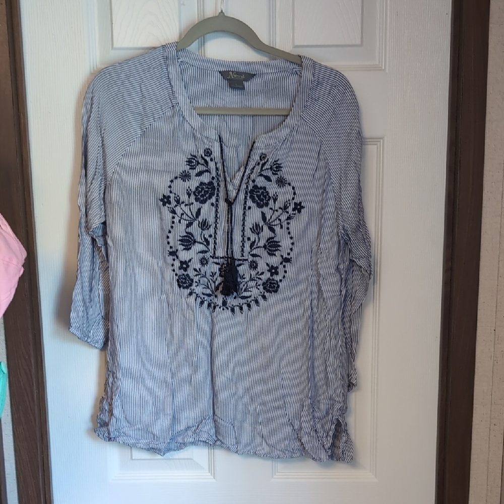 Natural Reflections Gray 3/4 Sleeve Embellished Tunic